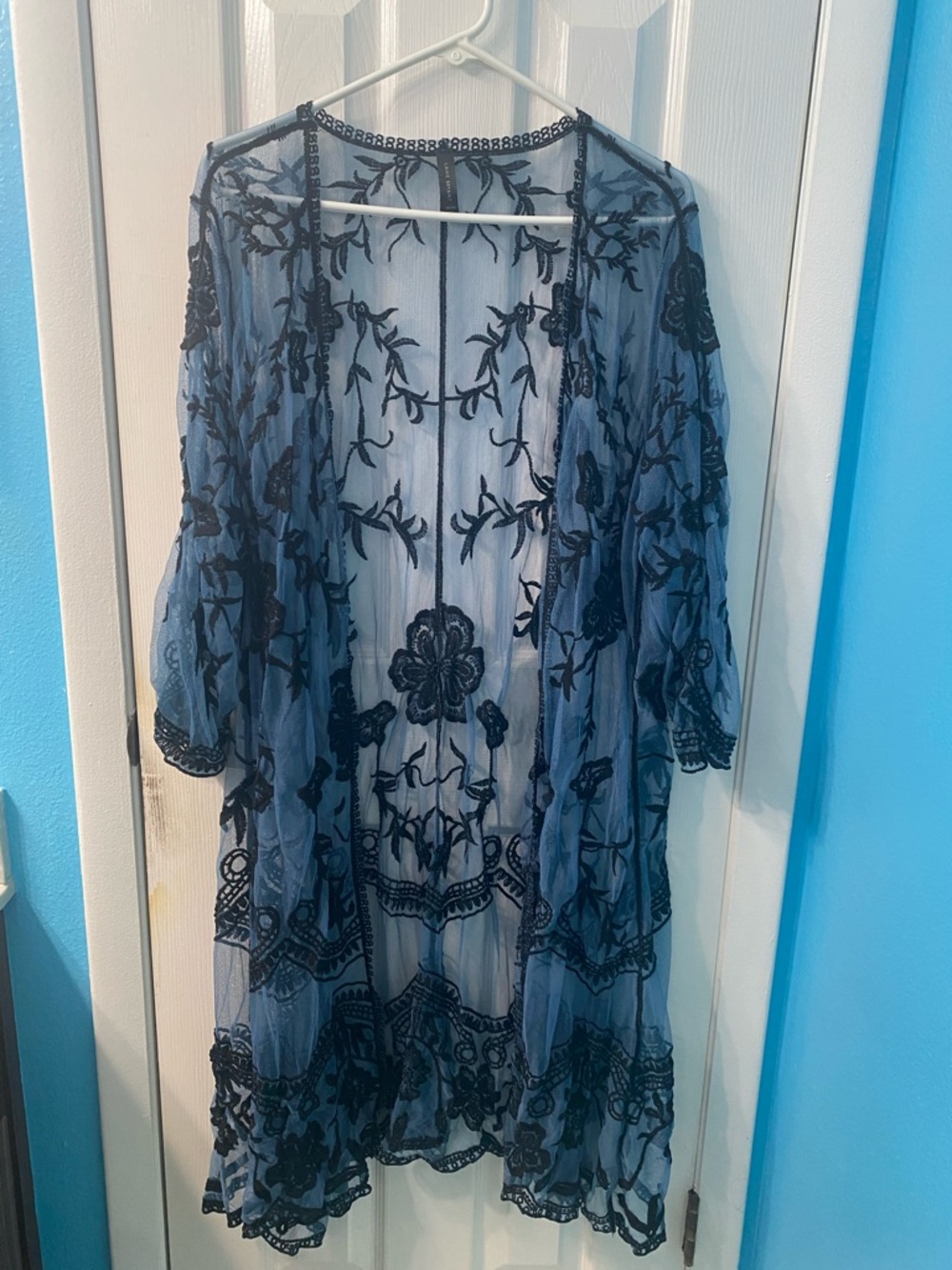 Lane Bryant Sheer Embroidered Kimono - Black
